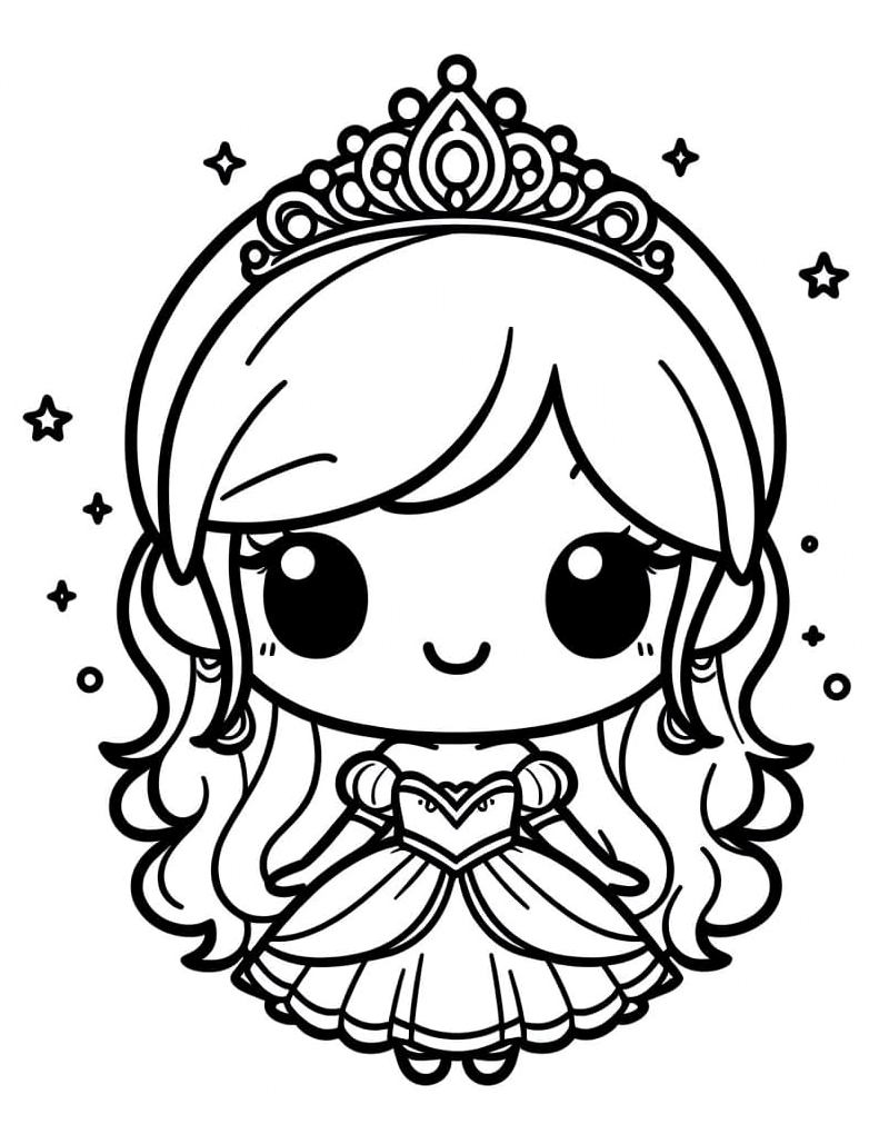 Tranh tô màu công chúa chibi vui vẻ hạnh phúc