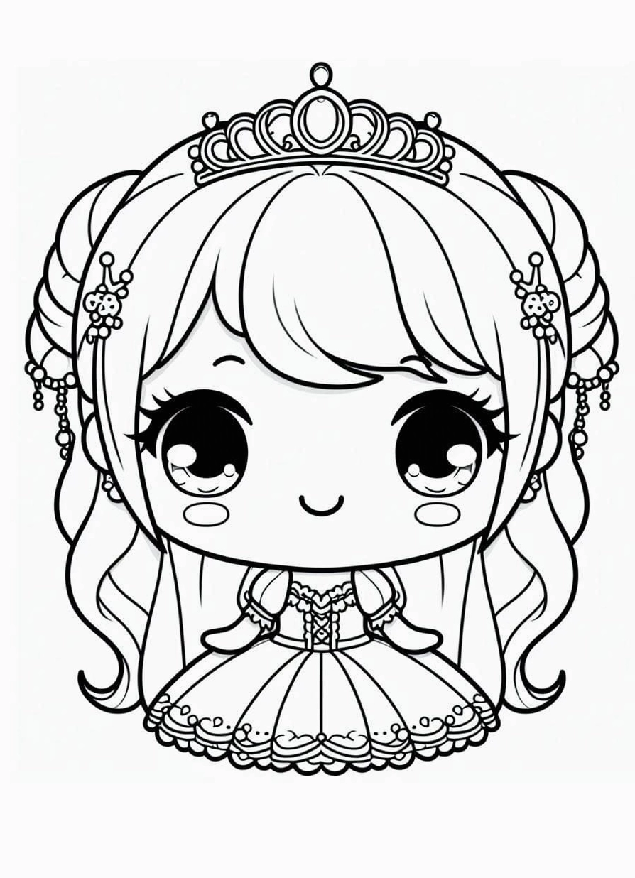 Tranh tô màu công chúa chibi xinh đẹp rạng rỡ