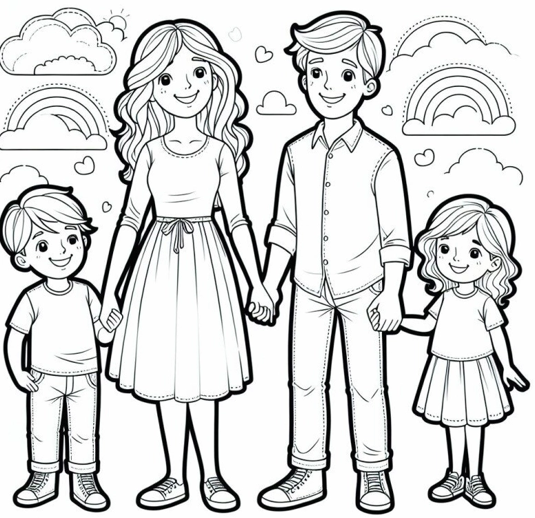 Tranh tô màu gia đình cho bé dạy biết yêu thương gắn kết