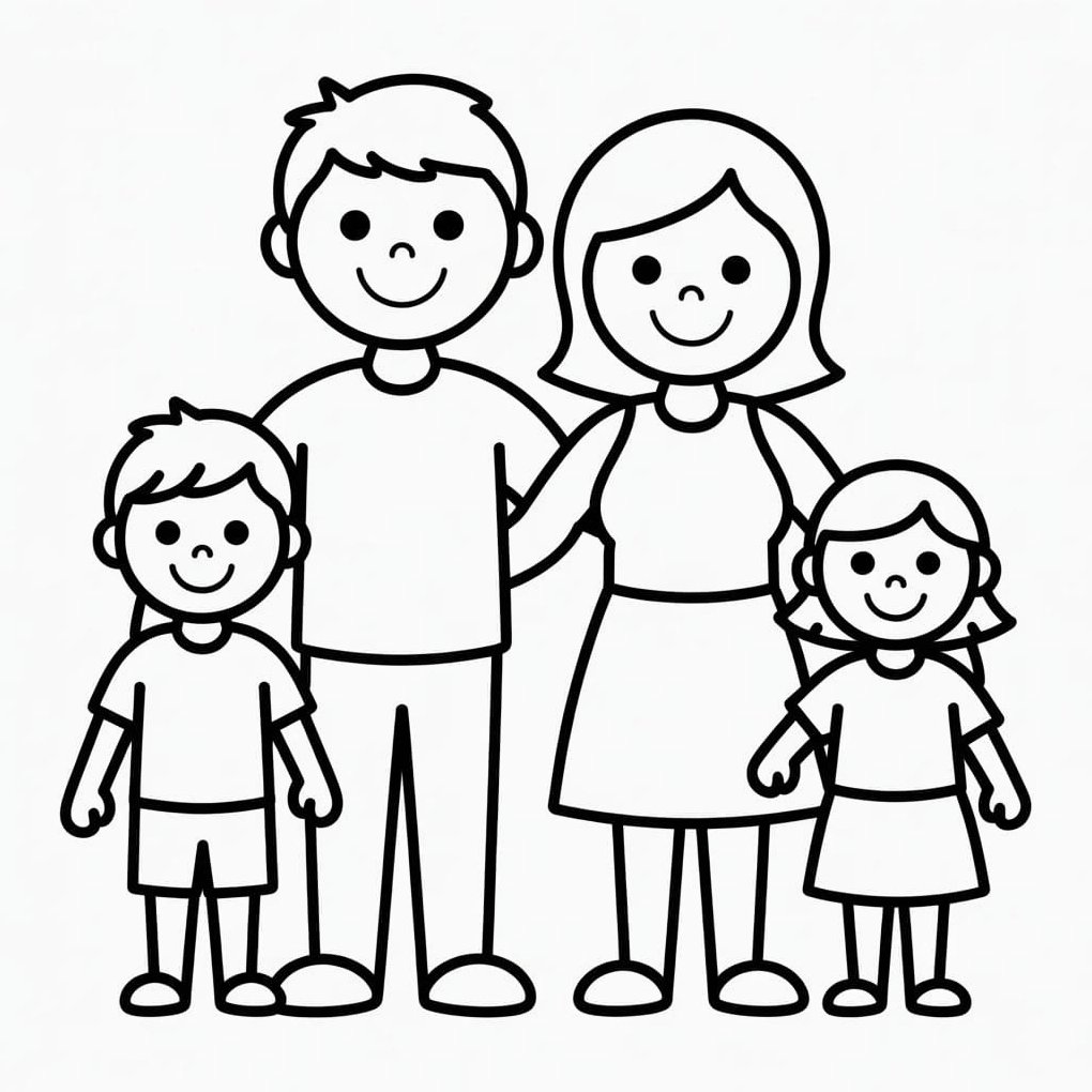 Tranh tô màu gia đình đáng yêu với những nét vẽ ngộ nghĩnh