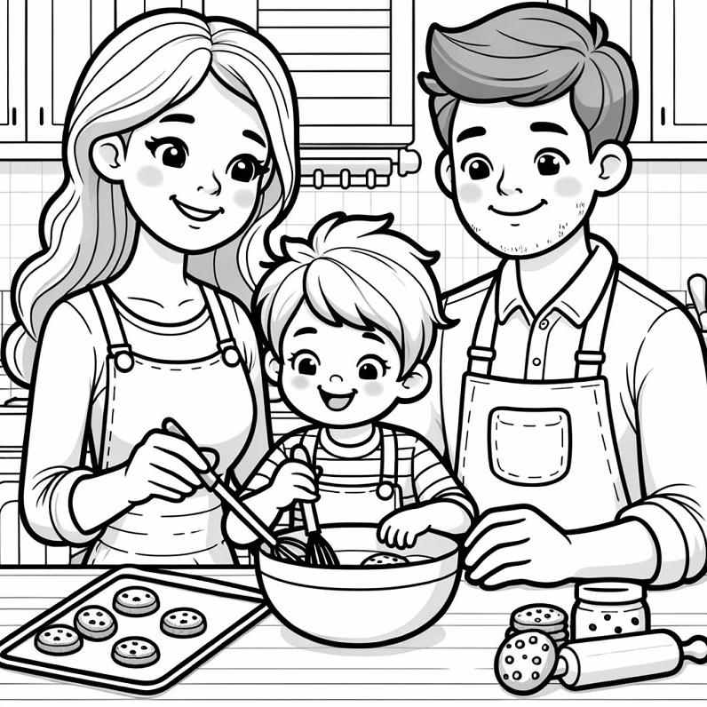 tranh tô màu gia đình hạnh phúc 3 người 3