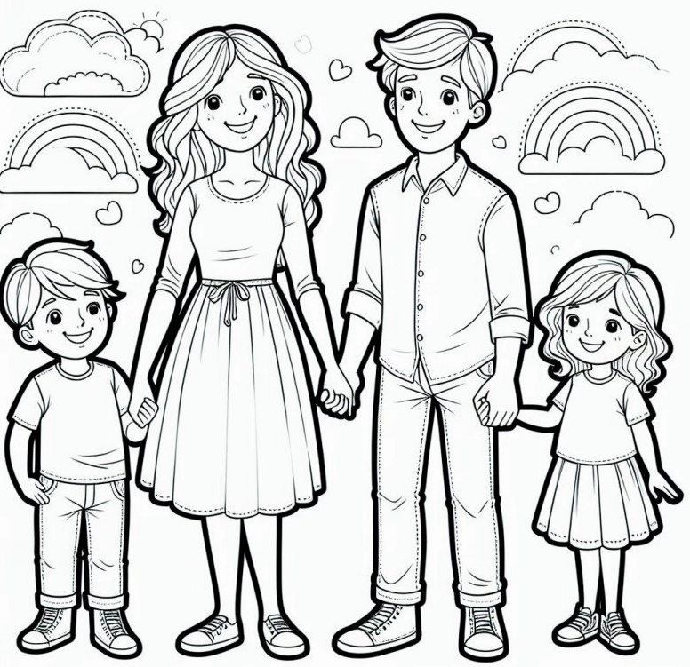 tranh tô màu gia đình hạnh phúc dạy bé biết yêu thương gắn kết tình cảm 1