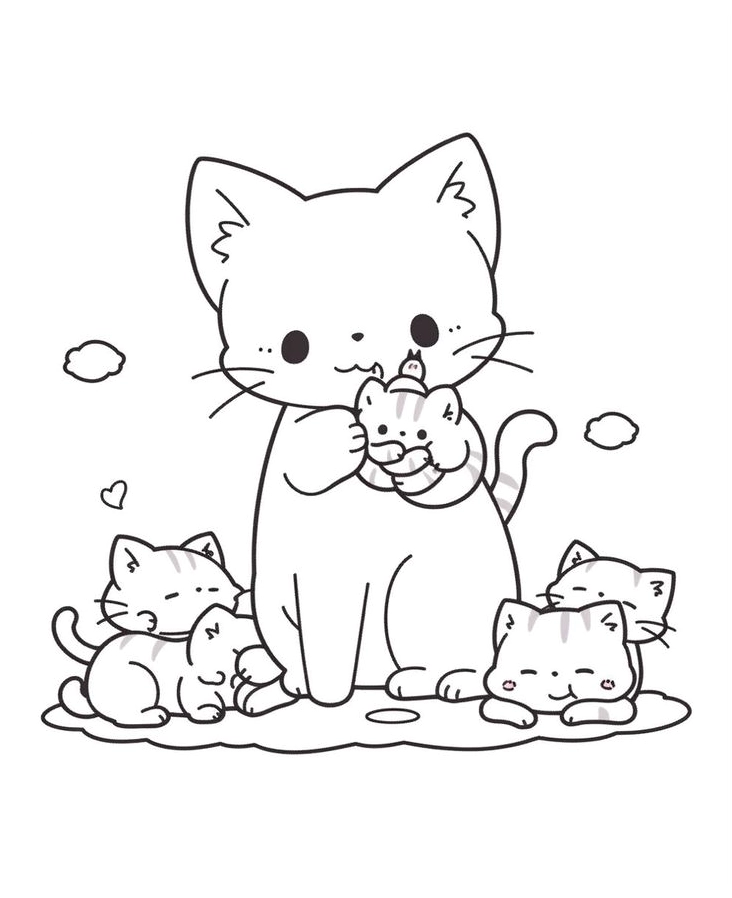Tranh tô màu gia đình mèo 1