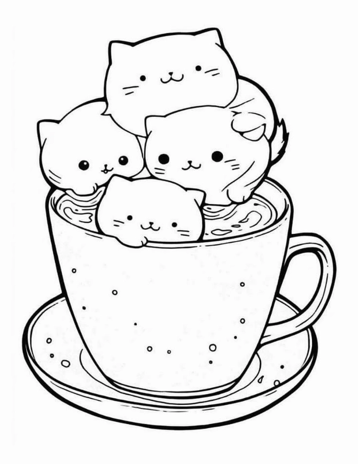 Tranh tô màu gia đình mèo 2