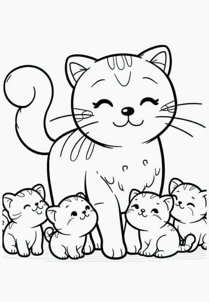 Tranh tô màu gia đình mèo 6