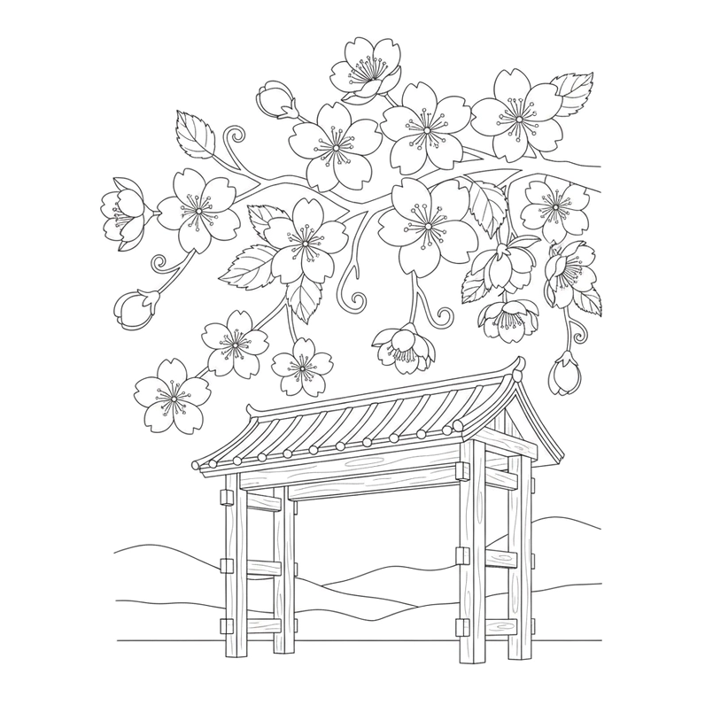 Tranh tô màu hoa đào dùng cho hoạt động thủ công sáng tạo