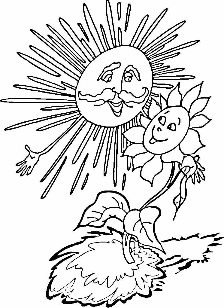 tranh tô màu hoa hướng dương và mặt trời