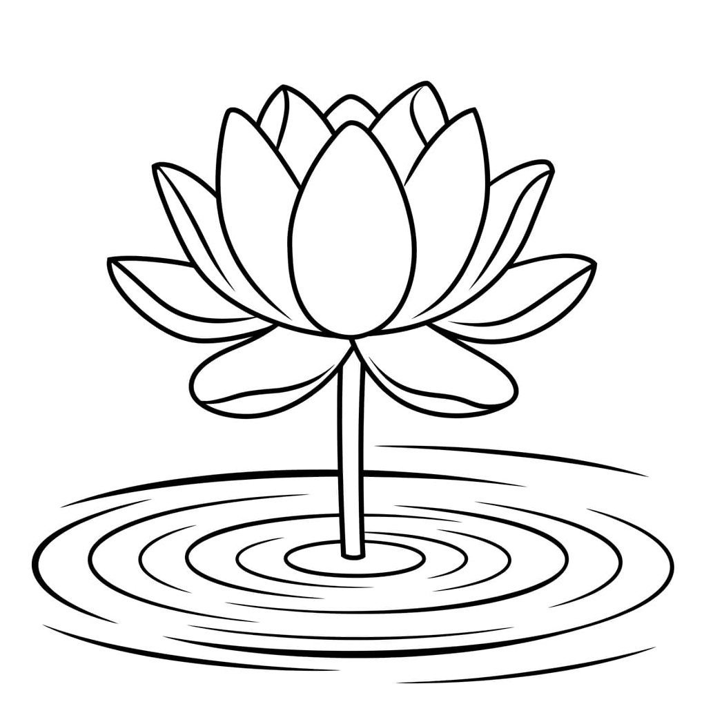 Tranh tô màu hoa sen và mặt nước yên bình