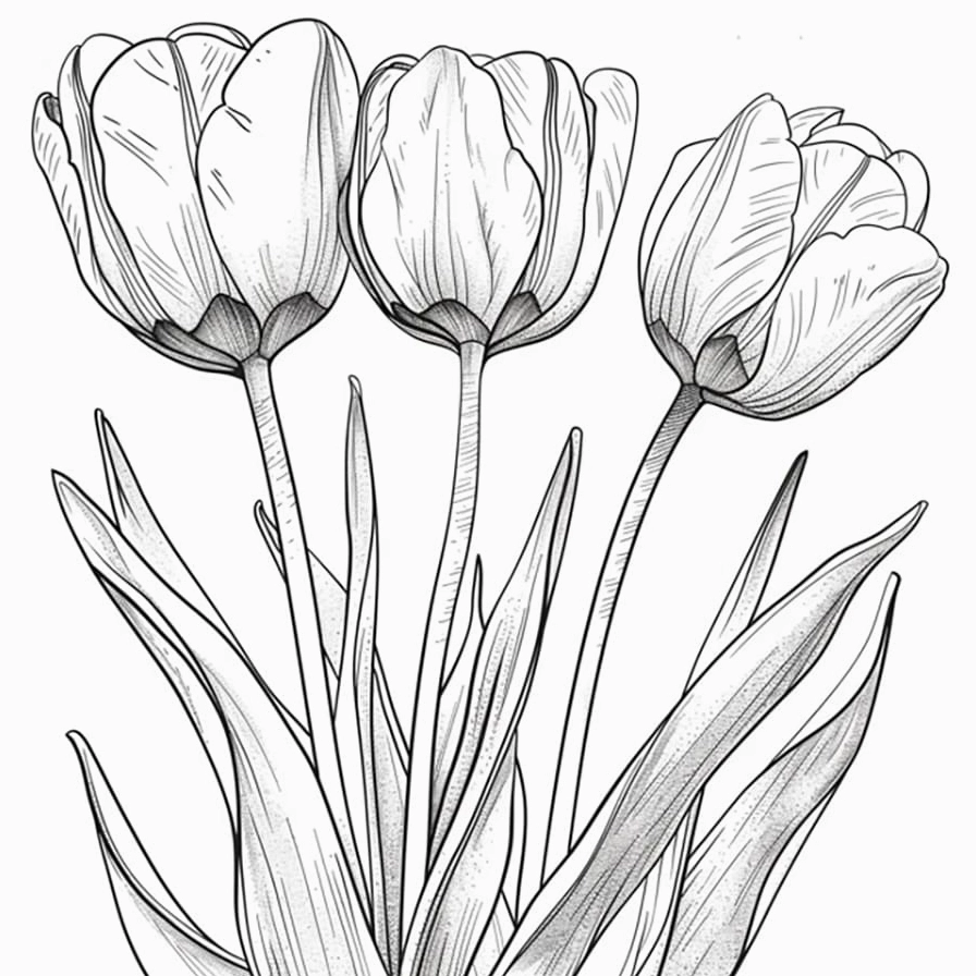 Tranh tô màu hoa tulip ngộ nghĩnh cho bé