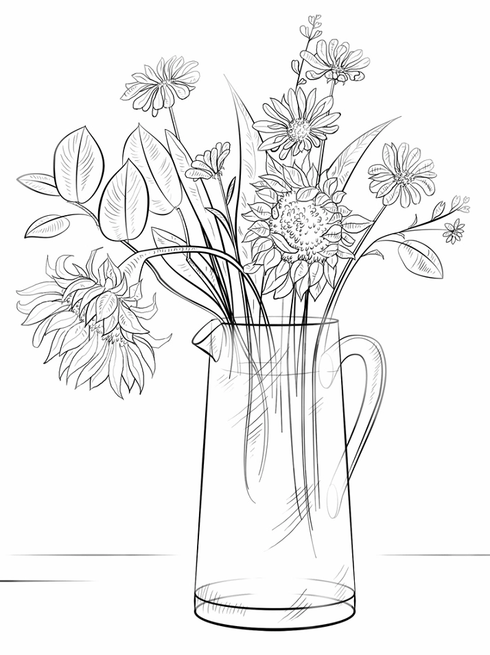 tranh tô màu lọ hoa hướng dương