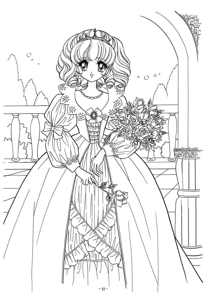 Tranh tô màu nàng công chúa anime mỉm cười tươi tắn