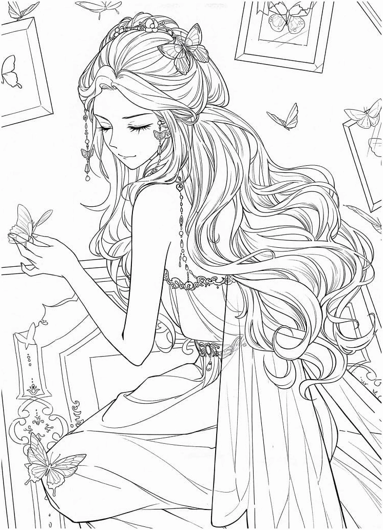 Tranh tô màu nàng công chúa anime tuyệt đẹp