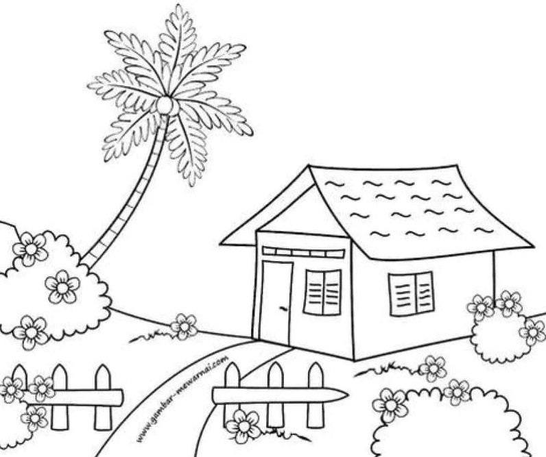 tranh tô màu ngôi nhà đơn giản ở nông thôn