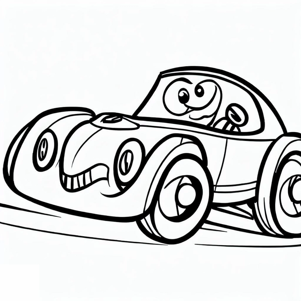 Tranh tô màu ô tô xe đua ngốc nghếch cực kỳ hài hước cho bé