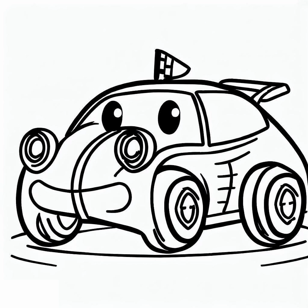 Tranh tô màu ô tô xe đua phong cách cute hiện đại