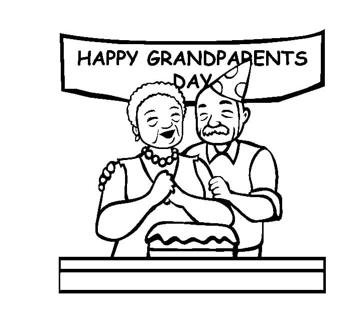 Tranh tô màu ông bà và bánh ngọt vô cùng đáng yêu