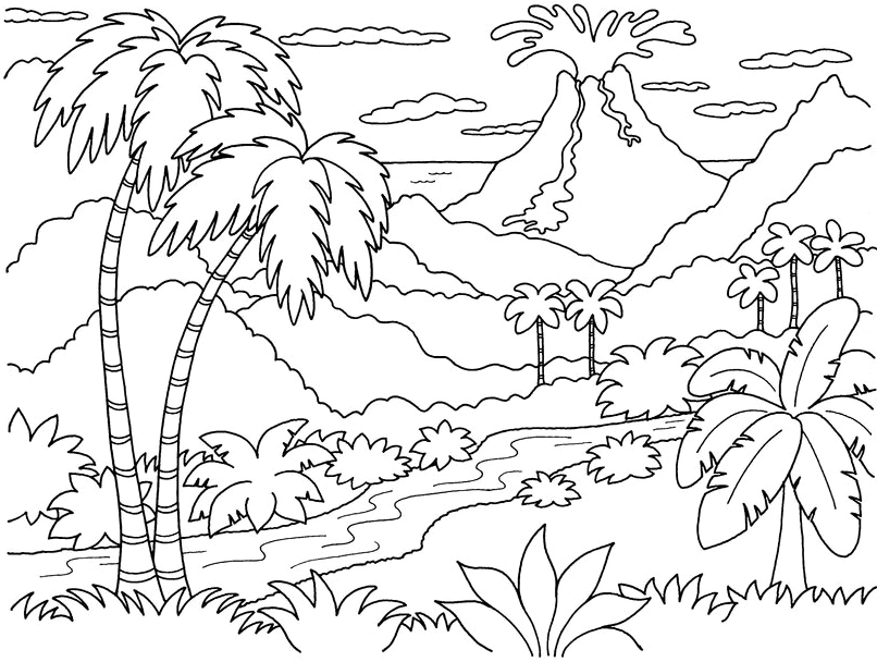 Tranh tô màu phong cảnh miền núi đơn giản dễ tô