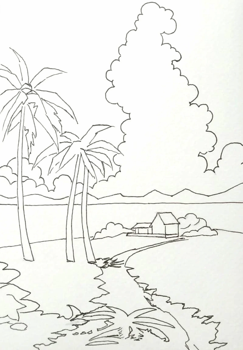 tranh tô màu phong cảnh quê hương