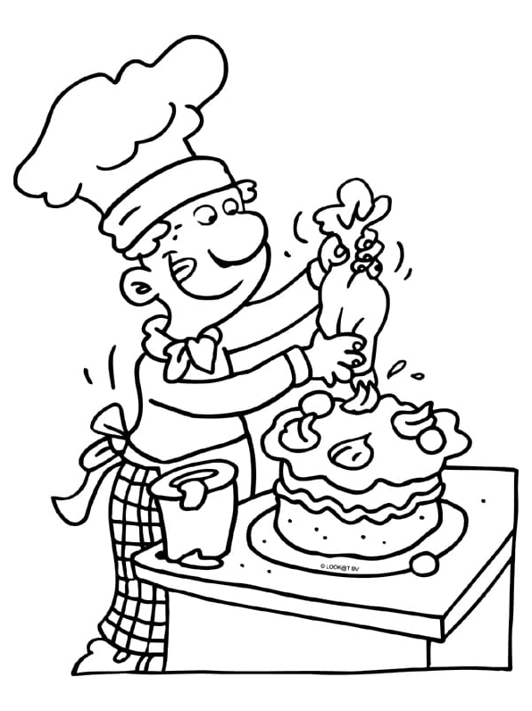 Tranh tô màu thợ làm bánh vui vẻ