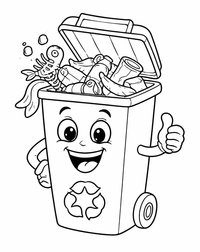 Tranh tô màu thùng rác vui vẻ