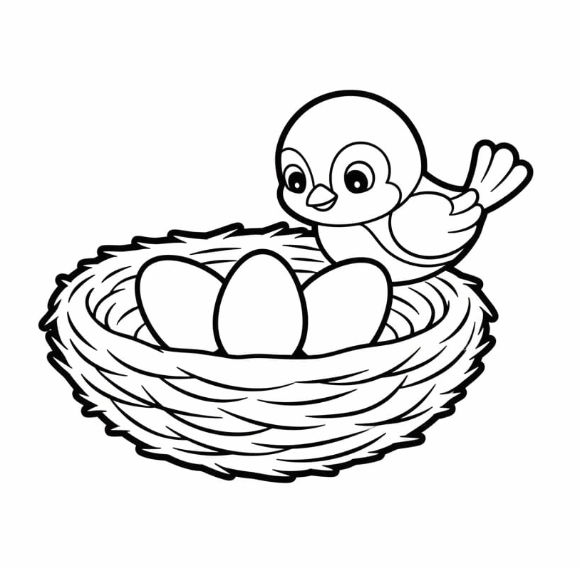 Tranh tô màu tổ chim cute đáng yêu