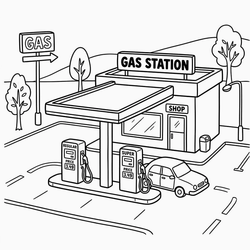 Tranh tô màu trạm xăng