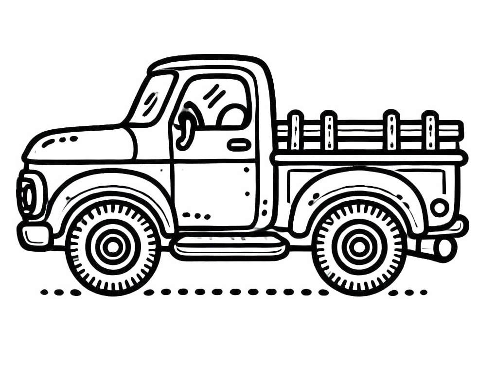 Tranh tô màu xe bán tải đơn giản nét rõ ràng
