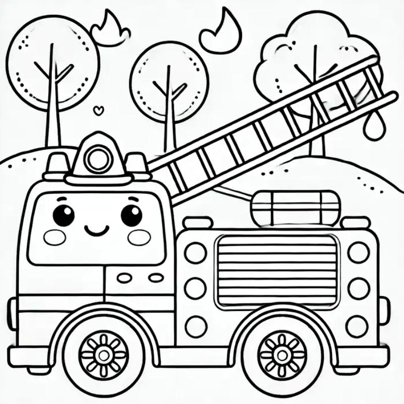 Tranh tô màu xe cứu hỏa 03