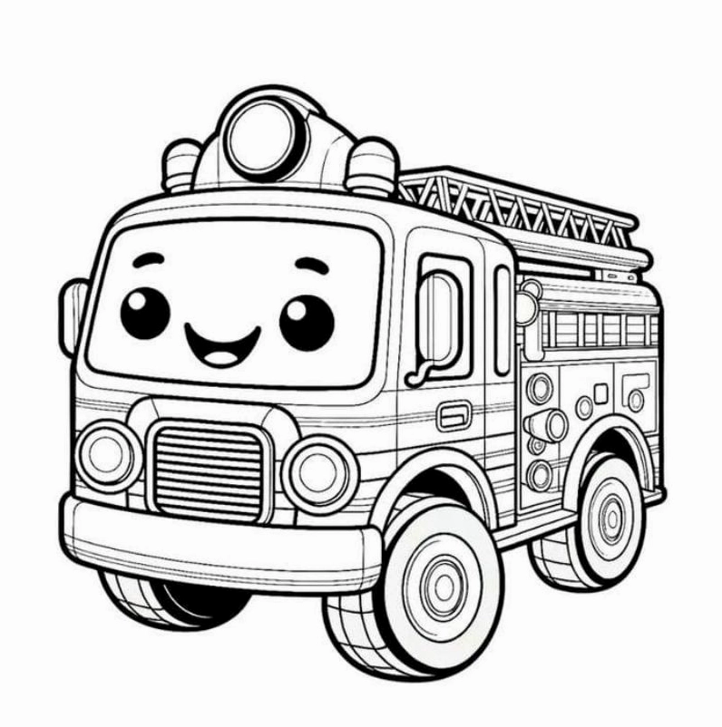 Tranh tô màu xe cứu hỏa đáng yêu cho bé