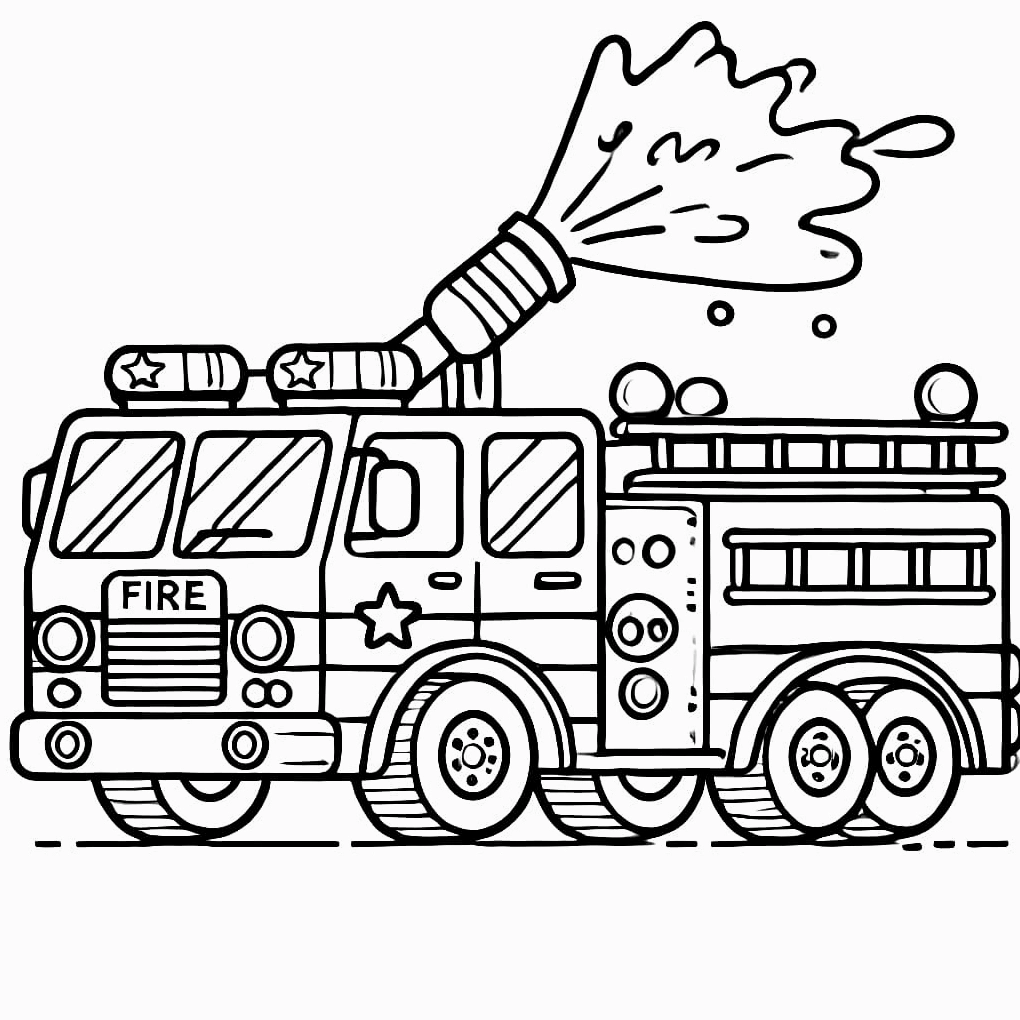 Tranh tô màu xe cứu hỏa phun nước