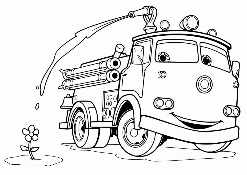 Tranh tô màu xe cứu hỏa Red hiền lành và nhút nhát