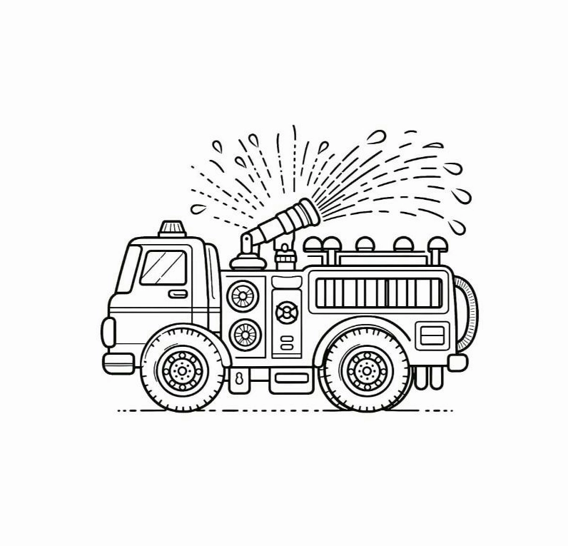 Tranh tô màu xe cứu hỏa số 2 nét đậm
