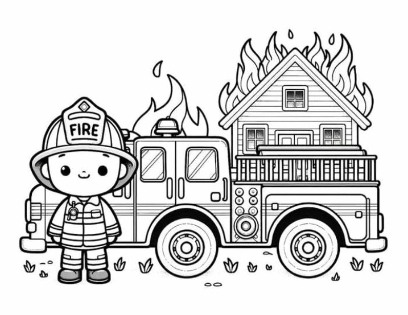 Tranh tô màu xe cứu hỏa số 4