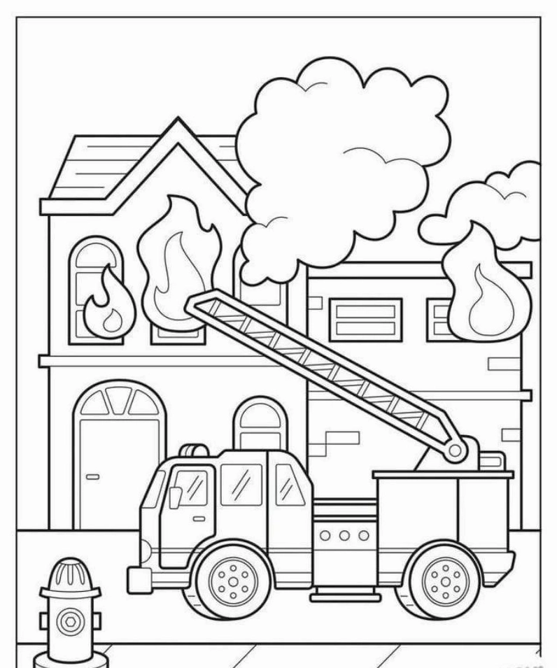 Tranh tô màu xe cứu hỏa số 6