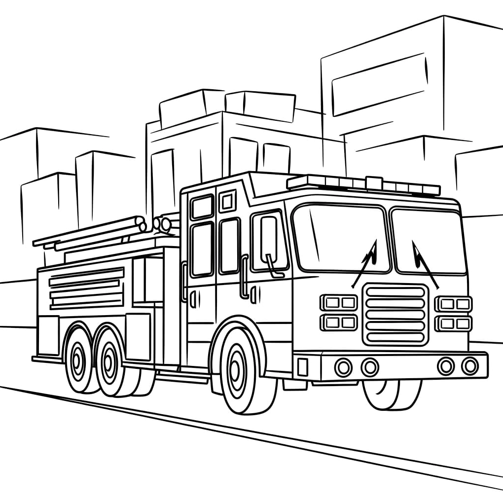 Tranh tô màu xe cứu hỏa trên đường