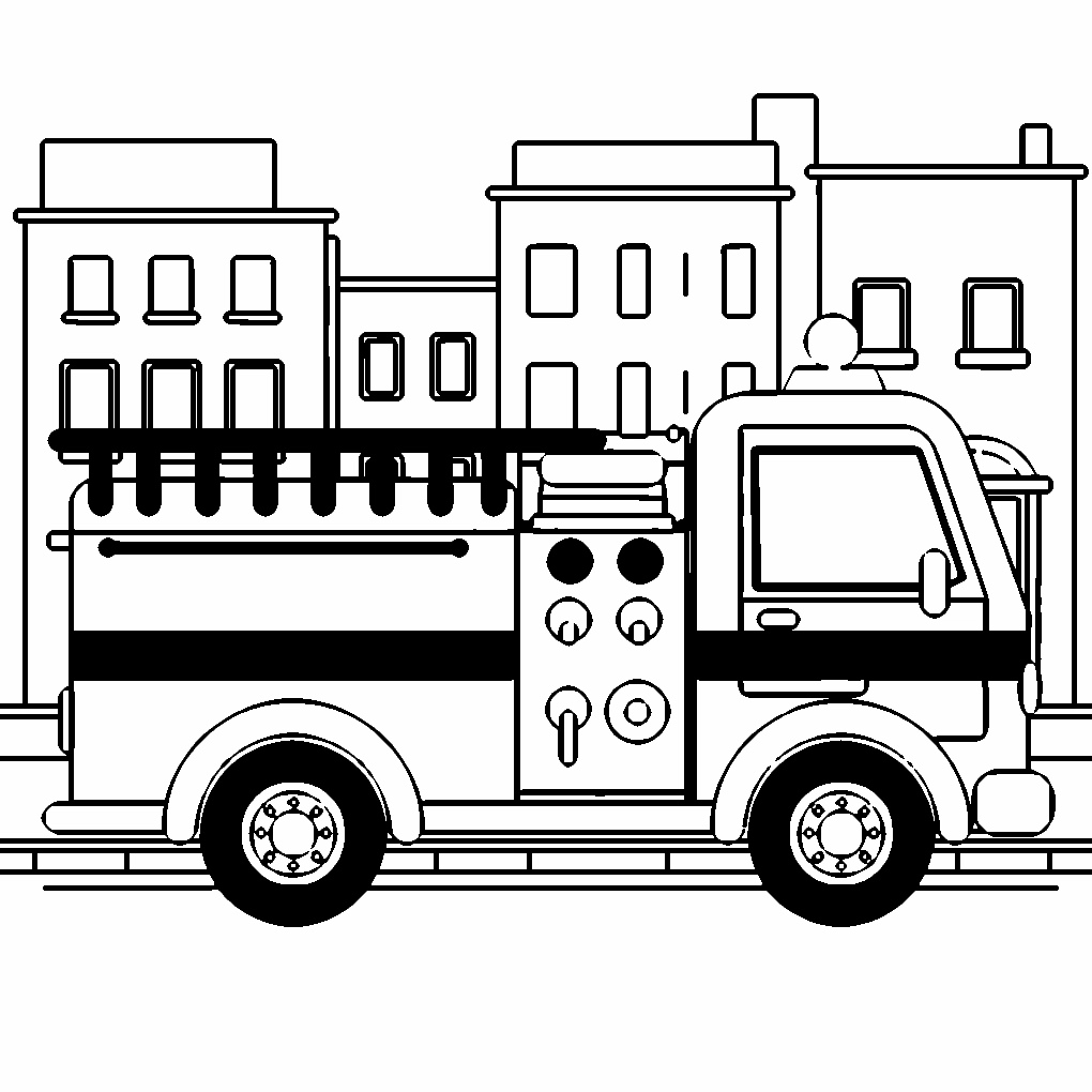 Tranh tô màu xe cứu hỏa trong thành phố