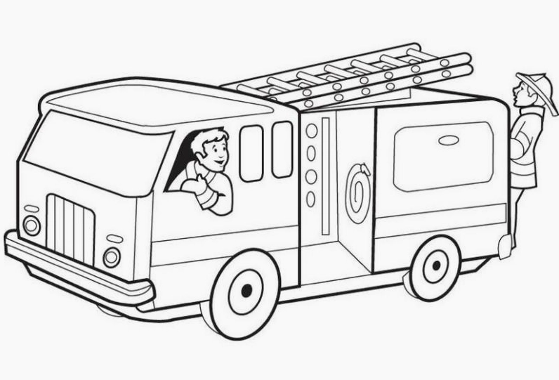 Tranh tô màu xe cứu hỏa và chú lính cứu hỏa