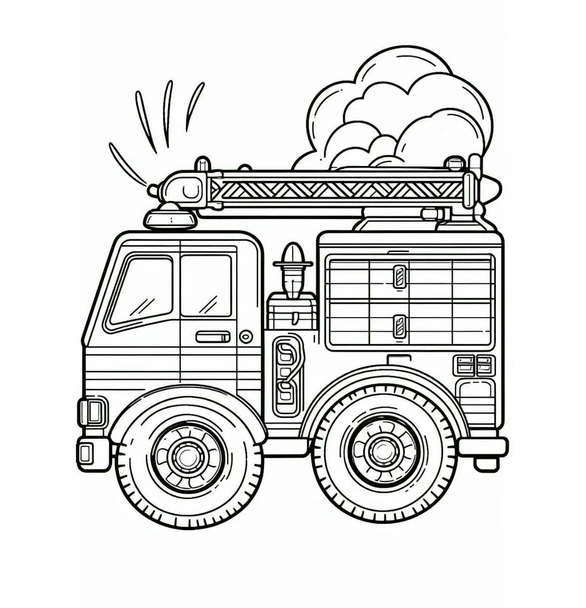 Tranh tô màu xe cứu hỏa và khói