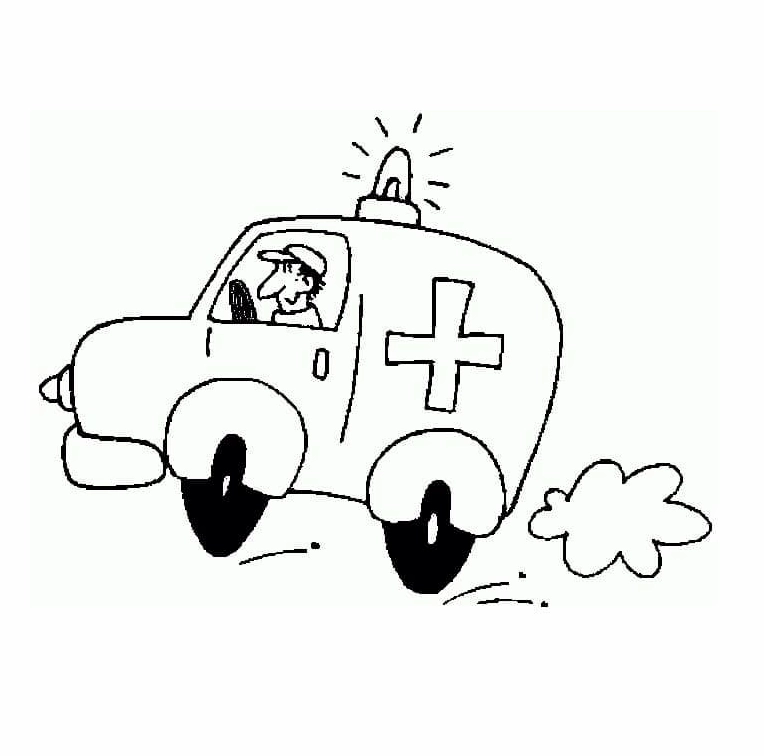 Tranh tô màu xe cứu thương di chuyển trên đường làm nhiệm vụ