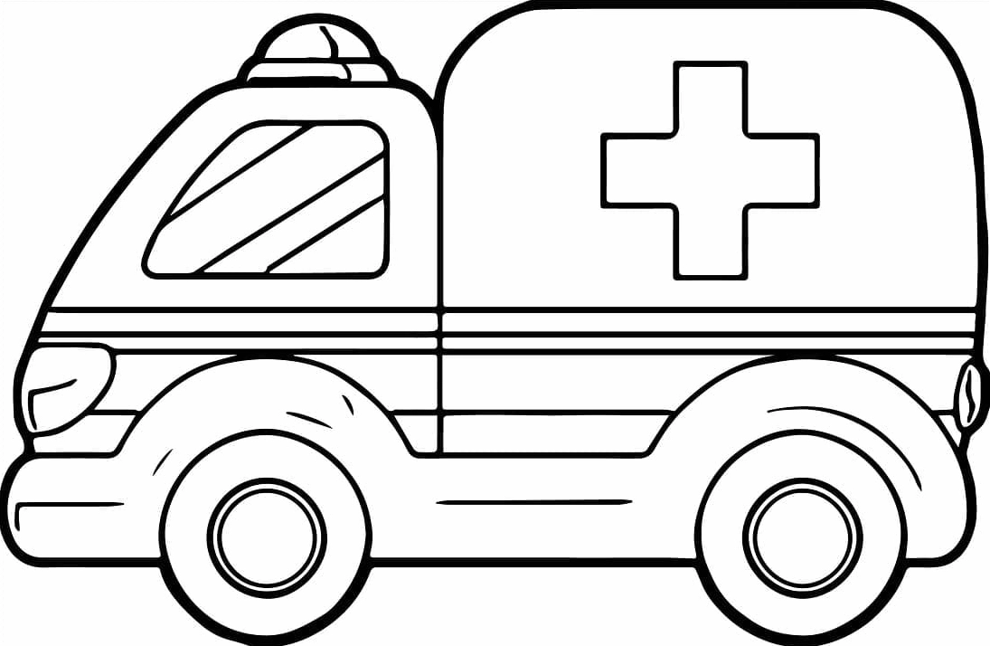 Tranh tô màu xe cứu thương đơn giản và ngộ nghĩnh đáng yêu