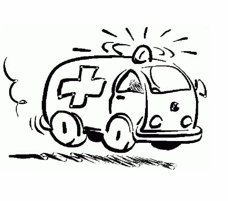 Tranh tô màu xe cứu thương ngộ nghĩnh dễ thương cho bé