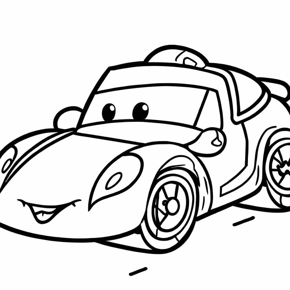 Tranh tô màu xe đua mỉm cười thân thiện dành cho trẻ mầm non