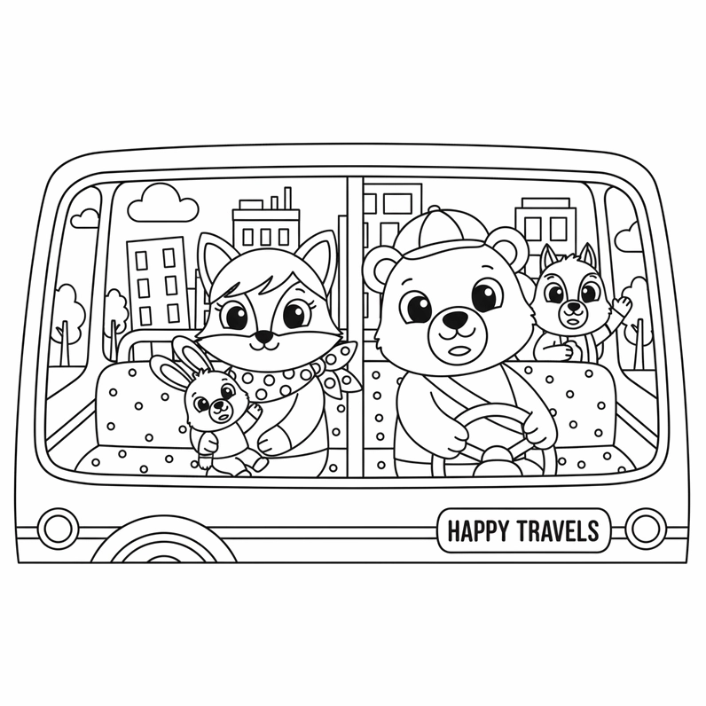 Tranh tô màu Xe Ô Tô Khách cho bé 5 tuổi