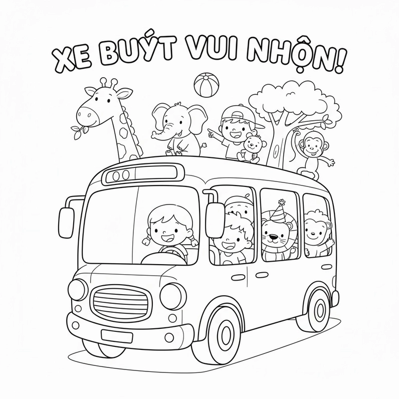 Tranh tô màu Xe Ô Tô Khách dễ tô màu