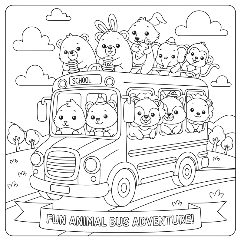 Tranh tô màu Xe Ô Tô Khách đẹp cho bé