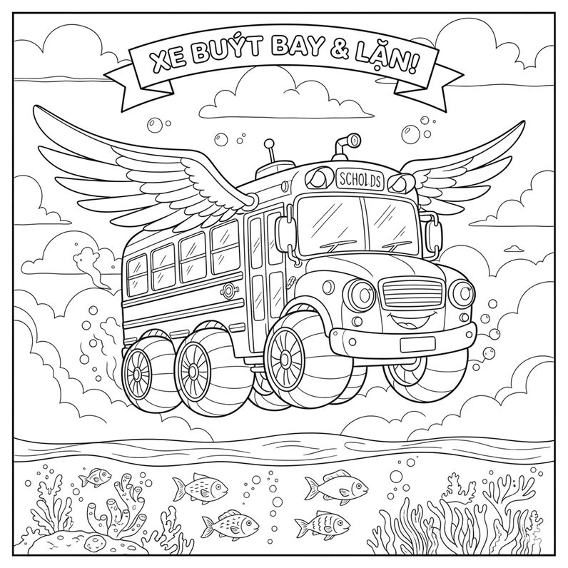 Tranh tô màu Xe Ô Tô Khách vui tươi