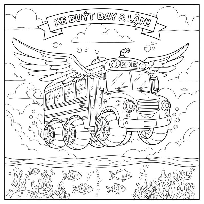 Tranh tô màu Xe Ô Tô Khách vui tươi