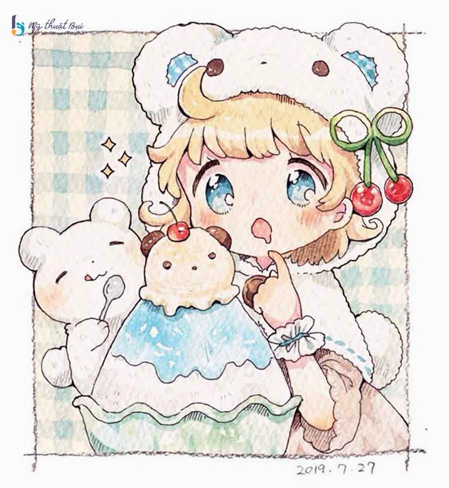 Tranh vẽ anime dễ thương