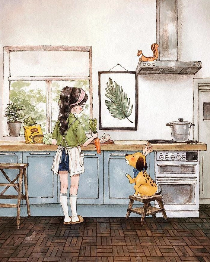 Tranh vẽ đơn giản về một cô gái chạy trên đồng hoang mang nét mạnh mẽ và hoang sơ