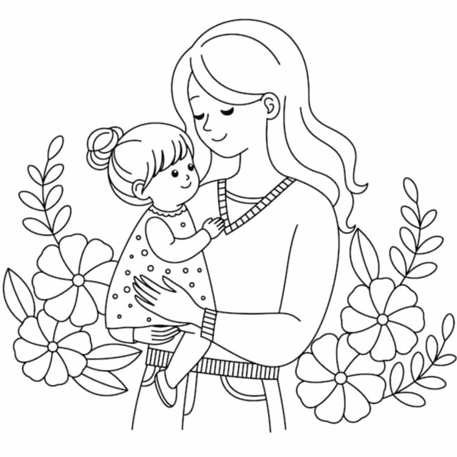 Tranh vẽ gia đình 4 người với những đường nét tinh tế